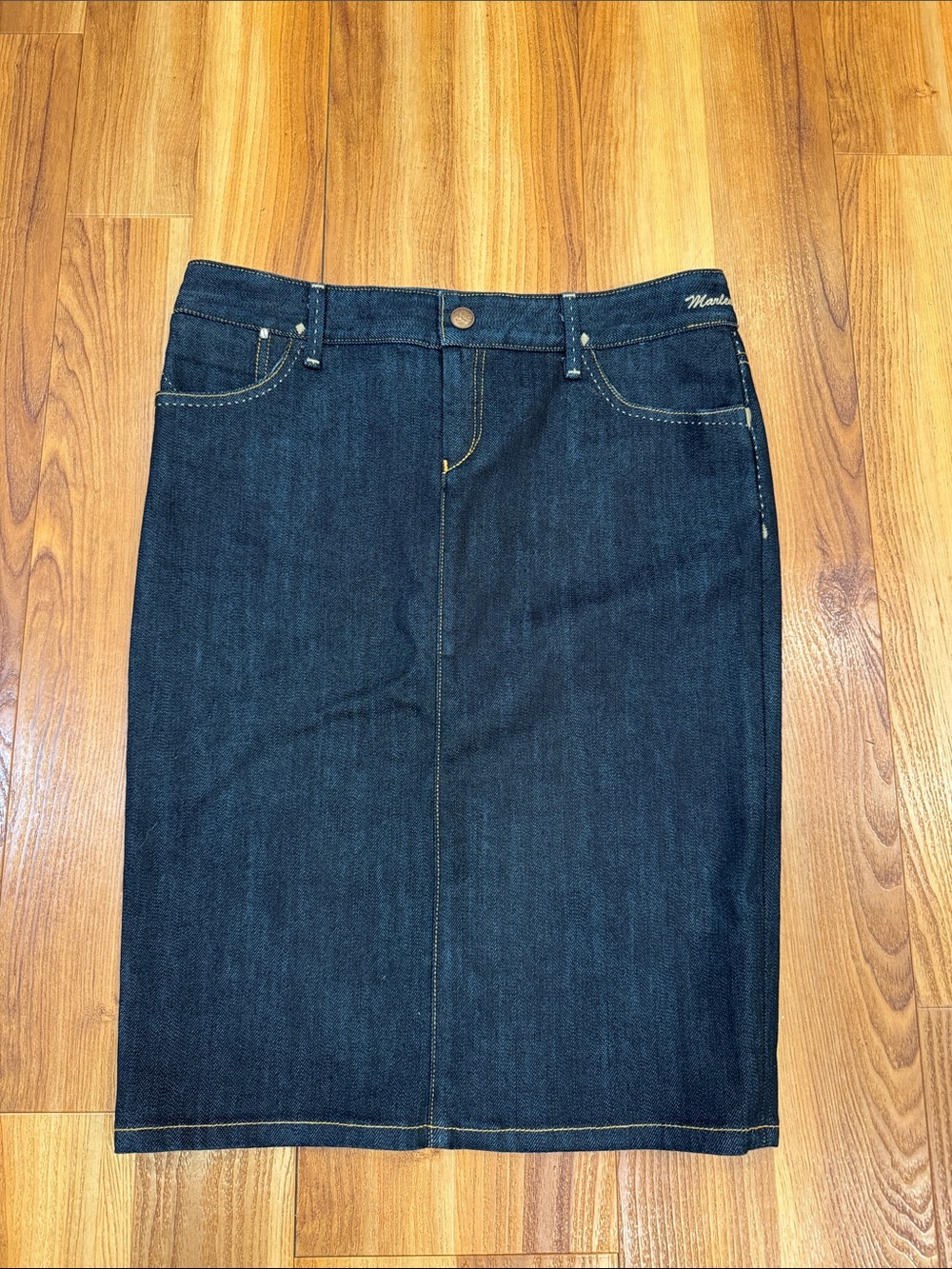 Vintage Goldsign Dark Denim Marlene High Waist Pencil Skirt Sz 27 Made in USA